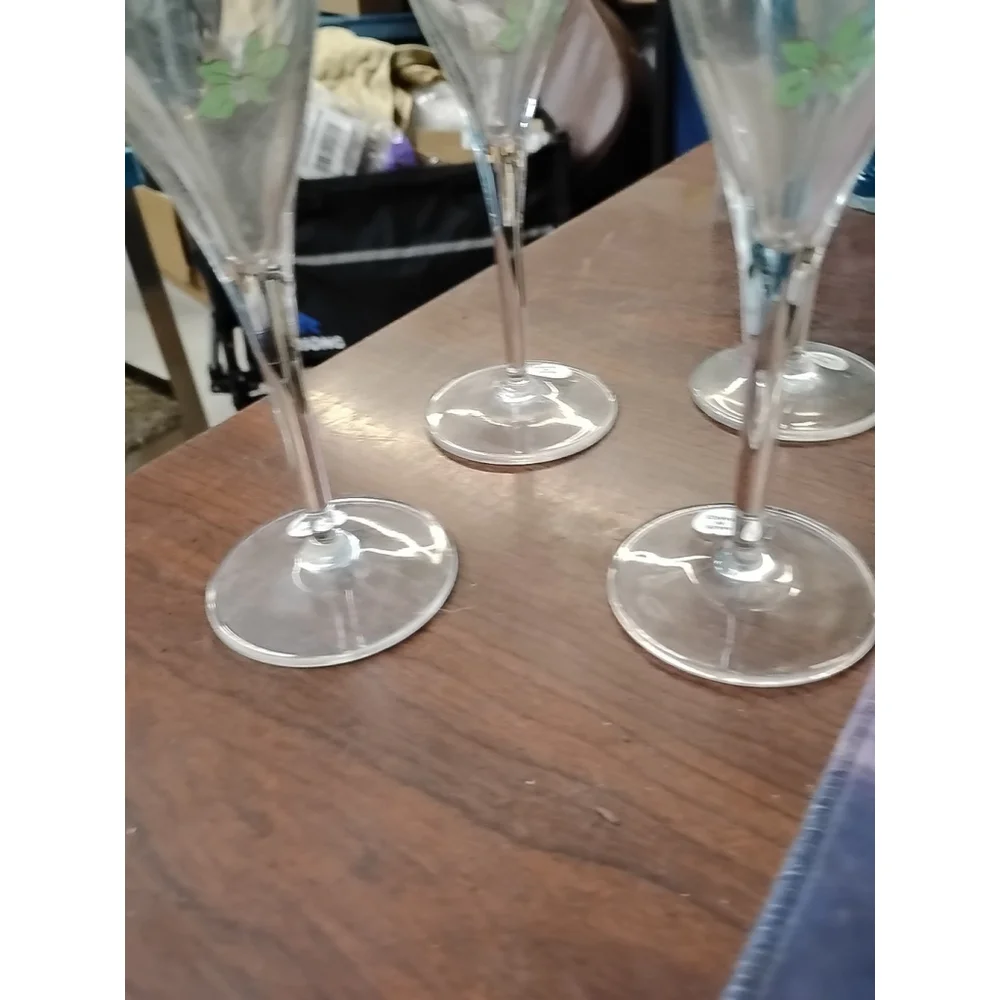 Set of 4 Perrier Jouet Hand Painted‎ Floral Champagne Glasses Flutes 7 1/2